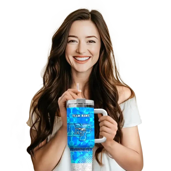 personalized middle tennessee blue raiders geometric prism blue curved tumbler premium grade.webp