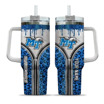personalized middle tennessee blue raiders leopard zipper blue curved tumbler best selling.webp