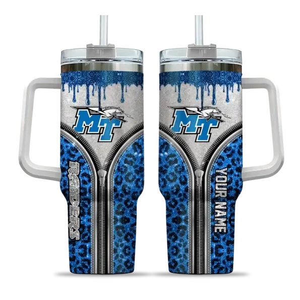 personalized middle tennessee blue raiders leopard zipper blue curved tumbler best selling.webp
