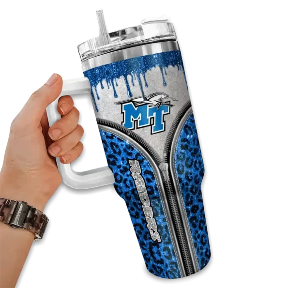 personalized middle tennessee blue raiders leopard zipper blue curved tumbler fashion forward.webp