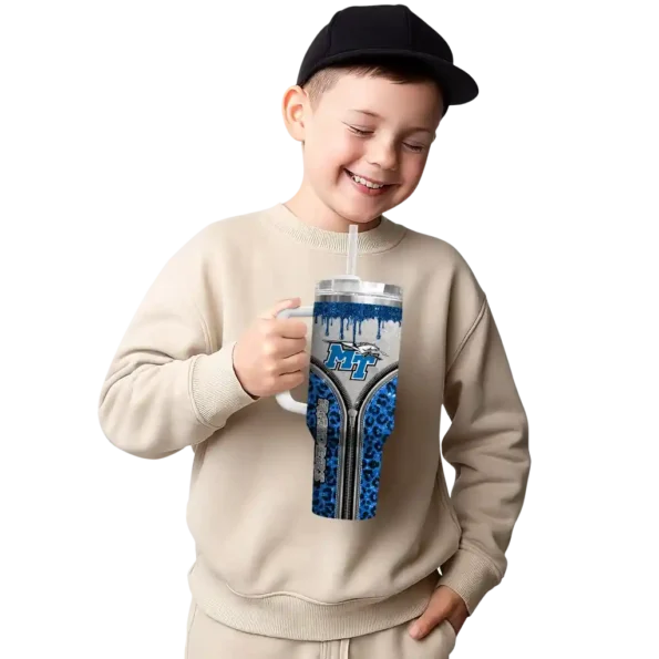 personalized middle tennessee blue raiders leopard zipper blue curved tumbler latest model.webp