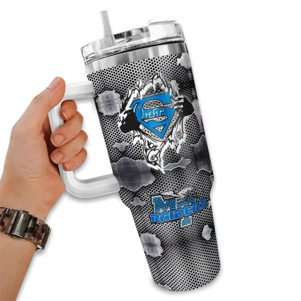 personalized middle tennessee blue raiders superman shield blue gray curved tumbler fashion forward.webp