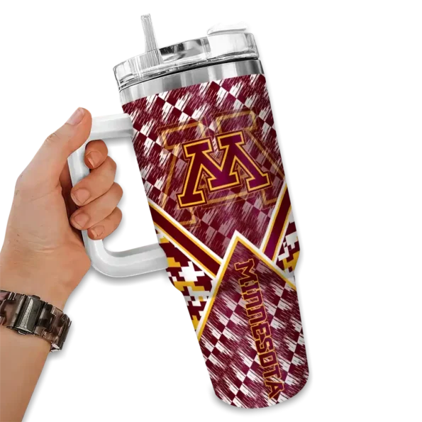 personalized minnesota golden gophers chevron angle maroon curved tumbler fashion forward.webp