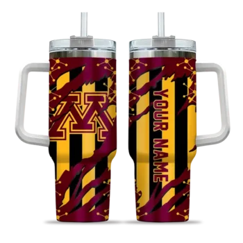 personalized minnesota golden gophers claw cut maroon black curved tumbler best selling.webp