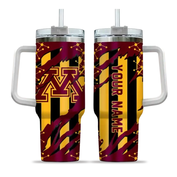 personalized minnesota golden gophers claw cut maroon black curved tumbler best selling.webp