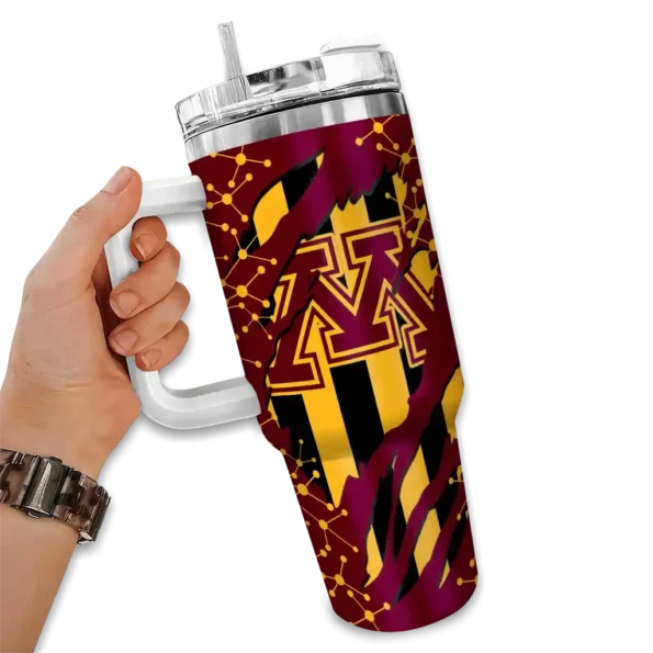 personalized minnesota golden gophers claw cut maroon black curved tumbler fashion forward.webp