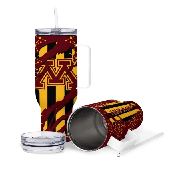 personalized minnesota golden gophers claw cut maroon black curved tumbler high quality.webp
