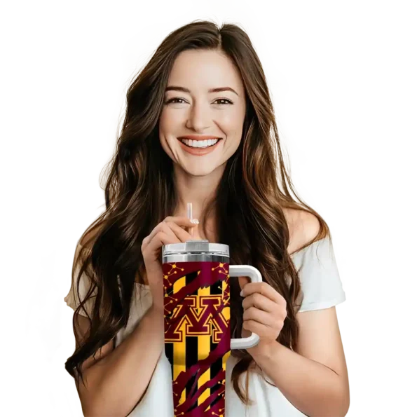 personalized minnesota golden gophers claw cut maroon black curved tumbler premium grade.webp