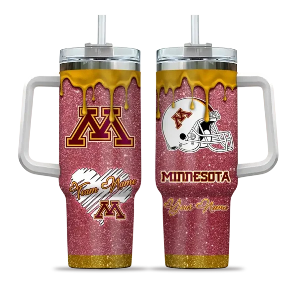 personalized minnesota golden gophers heart helmet motif maroon curved tumbler best selling.webp