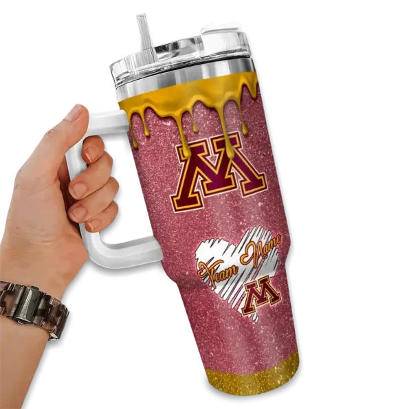 personalized minnesota golden gophers heart helmet motif maroon curved tumbler fashion forward.webp