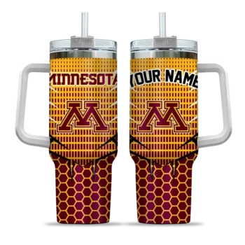 personalized minnesota golden gophers hex texture maroon curved tumbler best selling.webp