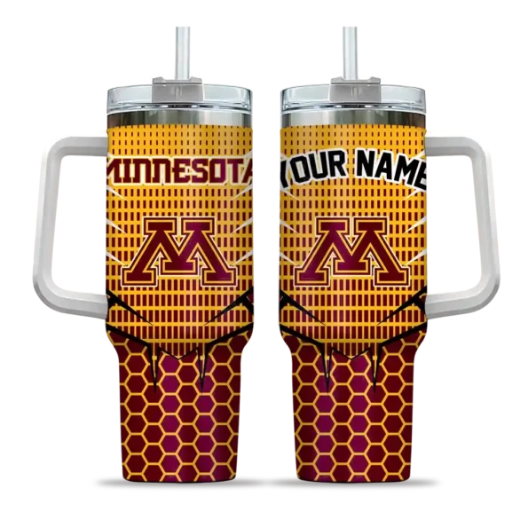 personalized minnesota golden gophers hex texture maroon curved tumbler best selling.webp