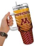 personalized minnesota golden gophers hex texture maroon curved tumbler best selling.webp