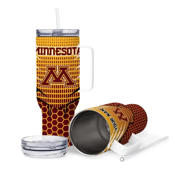 personalized minnesota golden gophers hex texture maroon curved tumbler high quality.webp
