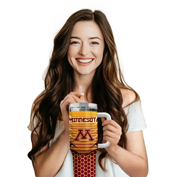 personalized minnesota golden gophers hex texture maroon curved tumbler premium grade.webp