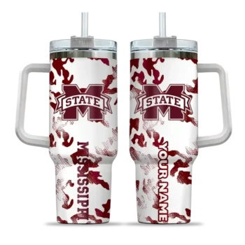 personalized mississippi state bulldogs camo mashup maroon white curved tumbler best selling.webp