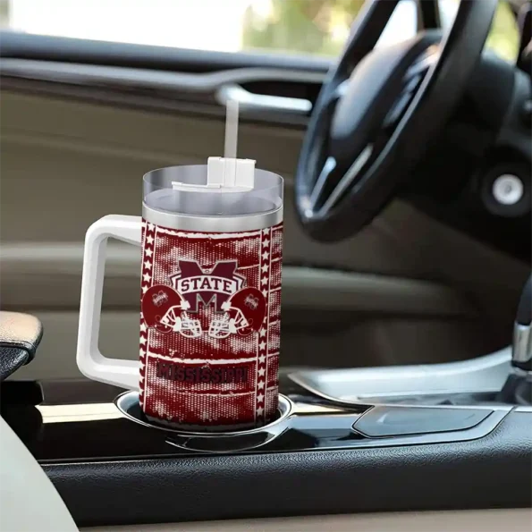 personalized mississippi state bulldogs honey streaks maroon curved tumbler trendy.webp