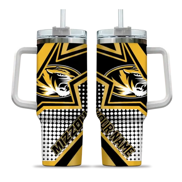 personalized missouri tigers arrow burst black curved tumbler best selling.webp