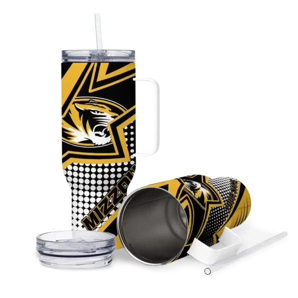 personalized missouri tigers arrow burst black curved tumbler high quality.webp