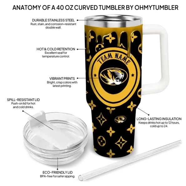 personalized missouri tigers bullseye drips black curved tumbler new arrival.webp