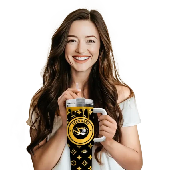 personalized missouri tigers bullseye drips black curved tumbler premium grade.webp
