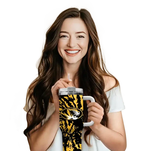 personalized missouri tigers burst swirl black curved tumbler premium grade.webp