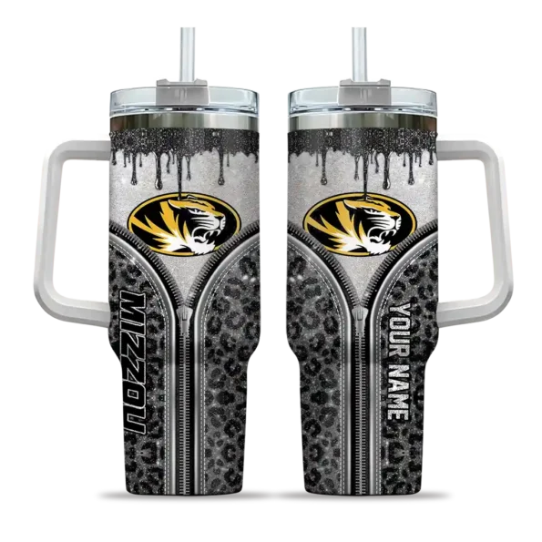 personalized missouri tigers leopard zipper black curved tumbler best selling.webp