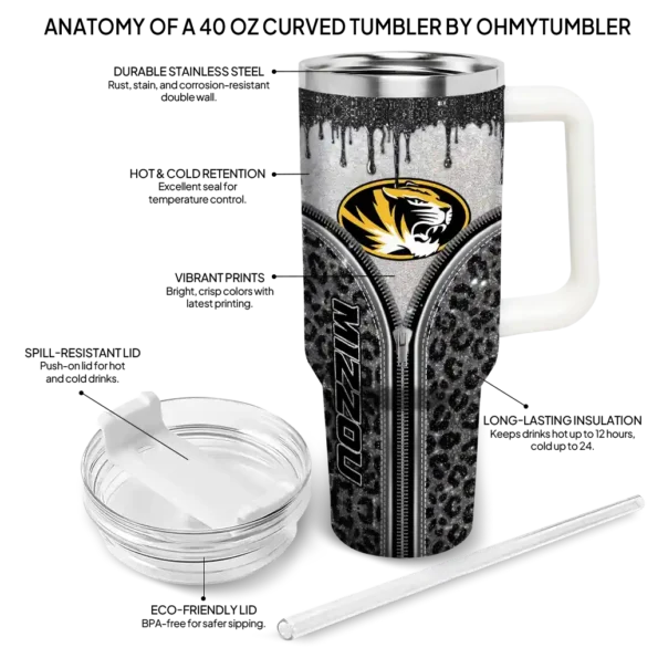 personalized missouri tigers leopard zipper black curved tumbler new arrival.webp