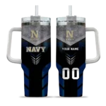 personalized navy midshipmen arrow armor blue black curved tumbler best selling.webp