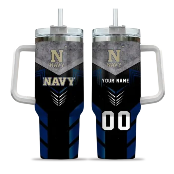 personalized navy midshipmen arrow armor blue black curved tumbler best selling.webp