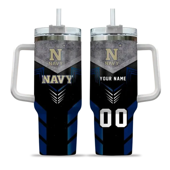 personalized navy midshipmen arrow armor blue black curved tumbler best selling.webp