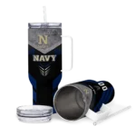 personalized navy midshipmen arrow armor blue black curved tumbler best selling.webp