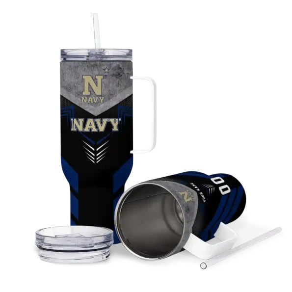 personalized navy midshipmen arrow armor blue black curved tumbler high quality.webp