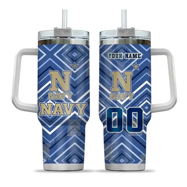 personalized navy midshipmen bold diamonds blue curved tumbler best selling.webp