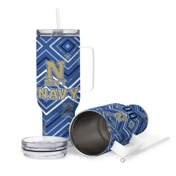 personalized navy midshipmen bold diamonds blue curved tumbler high quality.webp