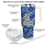 personalized navy midshipmen bold diamonds blue curved tumbler best selling.webp