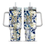 personalized navy midshipmen camo mashup blue white curved tumbler best selling.webp