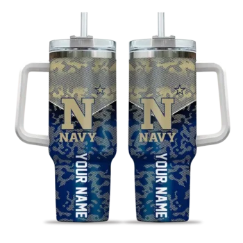 personalized navy midshipmen chevron stripe blue curved tumbler best selling.webp