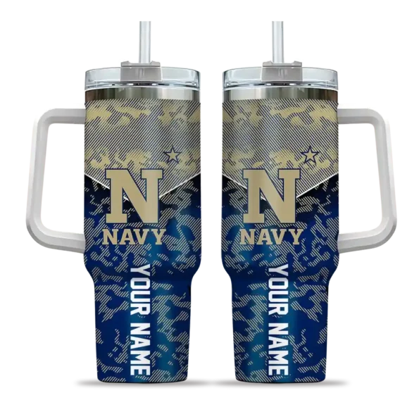 personalized navy midshipmen chevron stripe blue curved tumbler best selling.webp