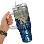 personalized navy midshipmen chevron stripe blue curved tumbler best selling.webp