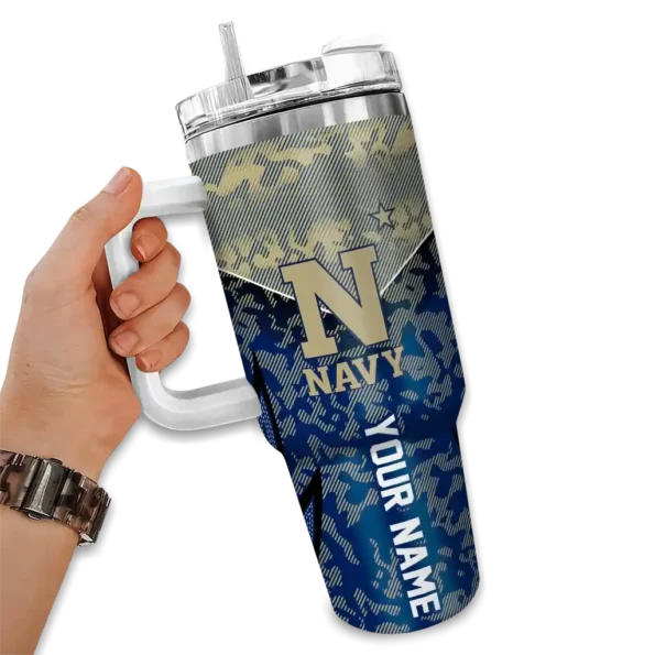 personalized navy midshipmen chevron stripe blue curved tumbler fashion forward.webp