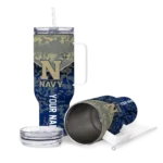 personalized navy midshipmen chevron stripe blue curved tumbler best selling.webp