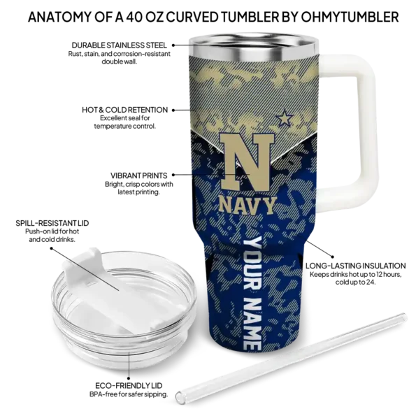 personalized navy midshipmen chevron stripe blue curved tumbler new arrival.webp