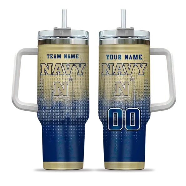 personalized navy midshipmen gradient dots blue curved tumbler best selling.webp