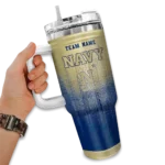 personalized navy midshipmen gradient dots blue curved tumbler best selling.webp