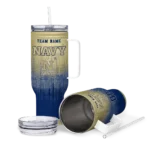 personalized navy midshipmen gradient dots blue curved tumbler best selling.webp