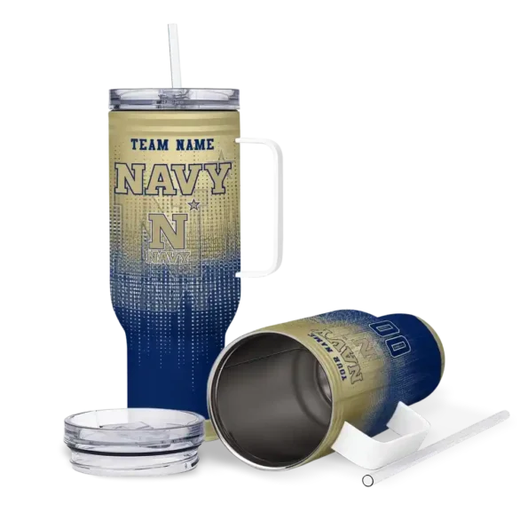 personalized navy midshipmen gradient dots blue curved tumbler high quality.webp