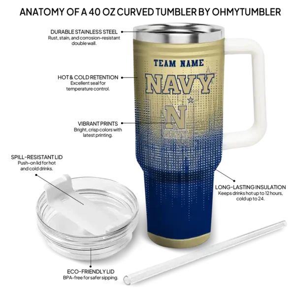 personalized navy midshipmen gradient dots blue curved tumbler new arrival.webp
