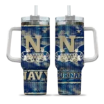 personalized navy midshipmen honey streaks blue curved tumbler best selling.webp