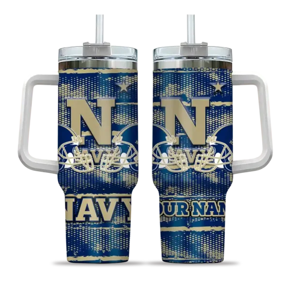 personalized navy midshipmen honey streaks blue curved tumbler best selling.webp